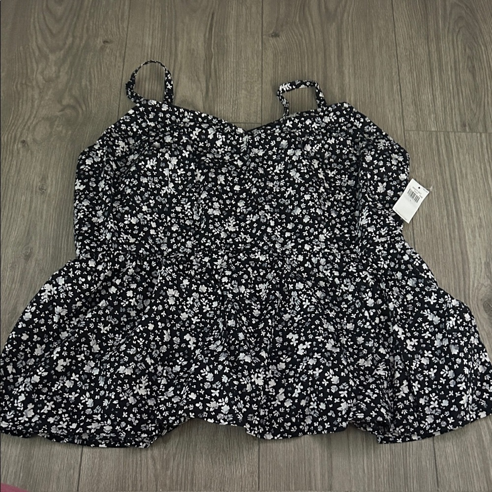 Old Navy Black and White Floral Tank Top